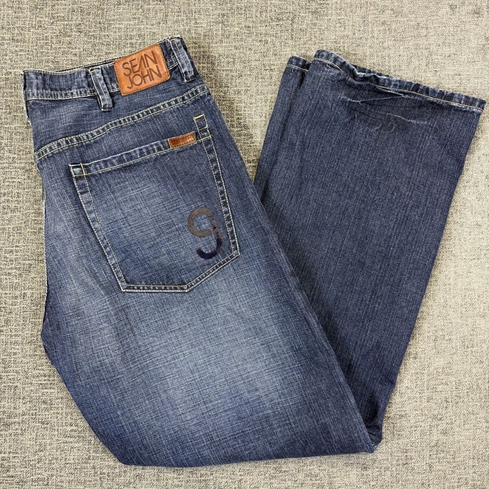 Sean John Jeans Men's 38x34 Denim‎ Baggy Embroidered Hip Hop Y2K Faded